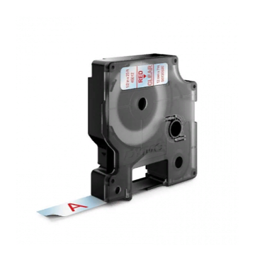 Картридж с виниловой лентой D1 для принтеров Dymo Label Manager, красный шрифт, 12 мм х 7 м прозрачный (DYMO45012) - фото