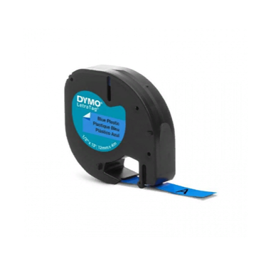 Картридж для принтера Dymo LetraTag, пластик, черный шрифт, 12 мм х 4 м, синий (DYMO91225) - фото
