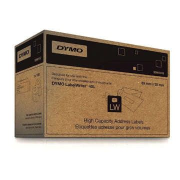 Самоклеящиеся этикетки Dymo адресные для принтеров Label Writer 4XL, белые, 89 мм x 28 мм, 1050 шт, 2 рулона (S0947410) - фото