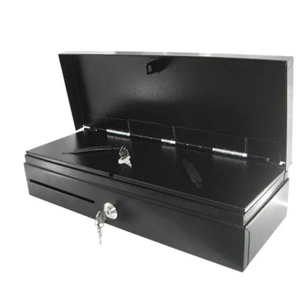 Денежный ящик АТОЛ FlipTop-MB черный, 24V, верхняя крышка из нержавеющей стали +  крышка для инкассации (38723)