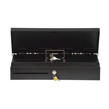 Денежный ящик АТОЛ FlipTop-MB черный, 24V, верхняя крышка из нержавеющей стали +  крышка для инкассации (38723) - фото